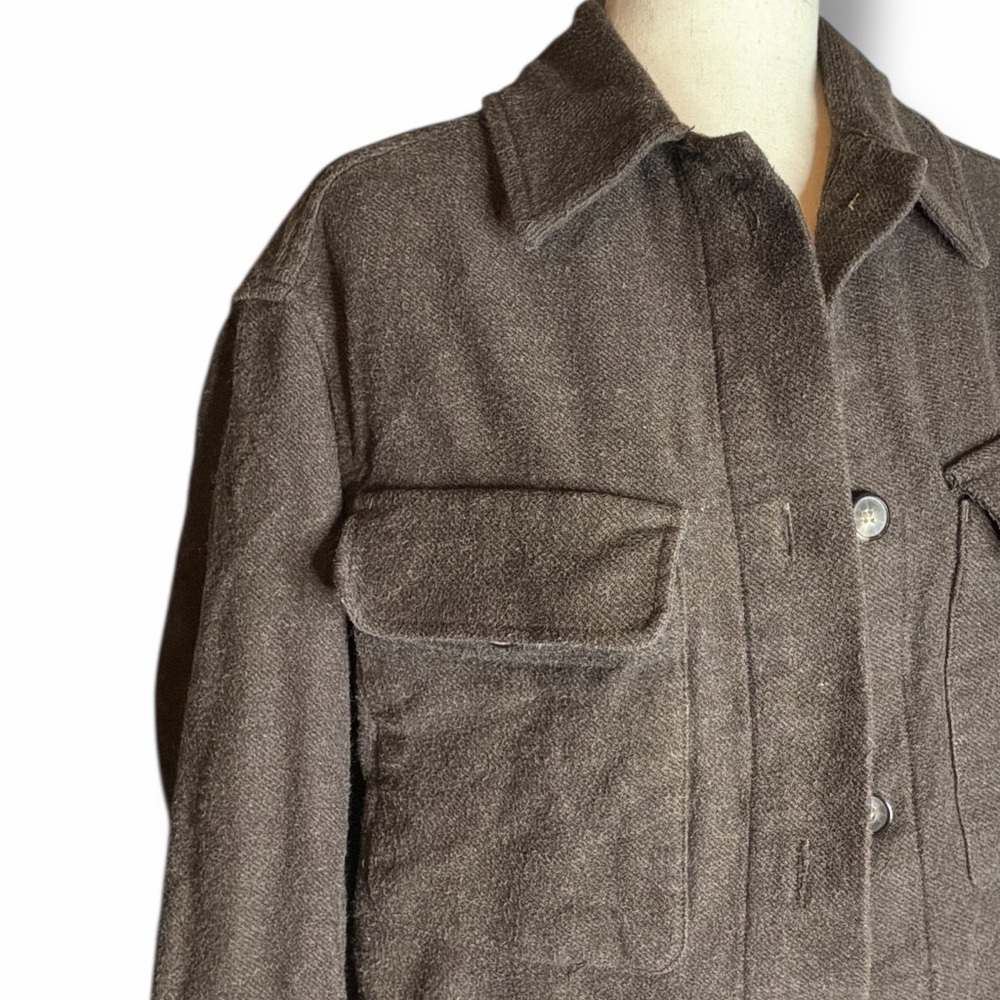 Everlane Heather Brown Flannel Collared Button Up Shacket Jacket Size Medium - Picture 5 of 8